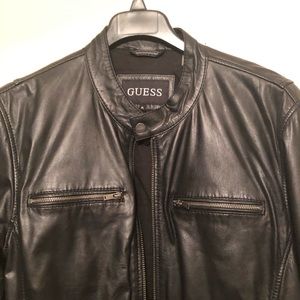 Guess Men’s Black Leather Jacket XL
